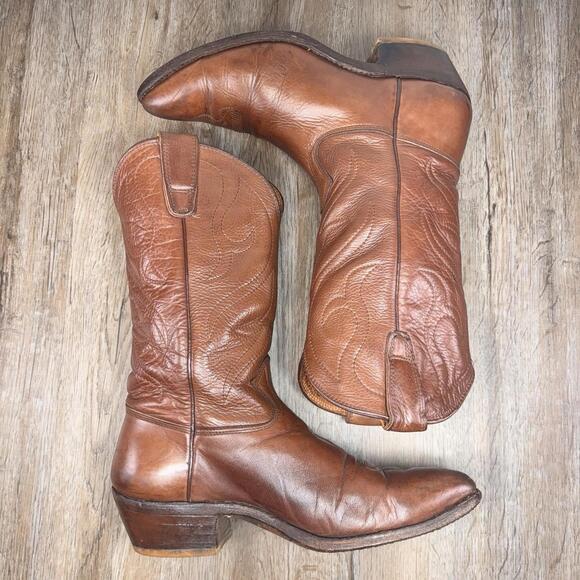 Vintage Stewart Fine Handmade Western Cowboy Boots Men 10D Brown Leather USA main image 4